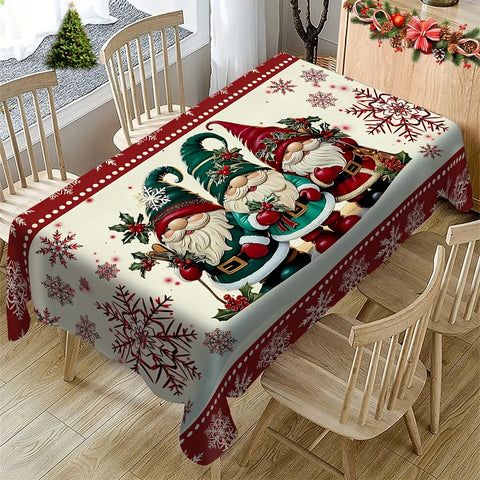 Merry Christmas Gnomes Snowflakes Tablecloth for Table Decor Winter Xmas Berries Kitchen Dining Table Cloth Navidad Decorations