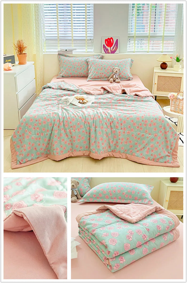 Floral Style Duvets for Summer Soft Comforter Breathable Bedspread 이불 Quilted Blanket Adults/Kids Thin Quilt (No Pillowcase)