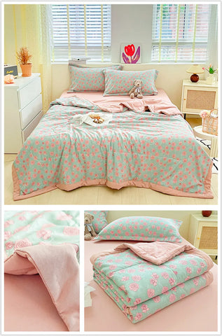Floral Style Duvets for Summer Soft Comforter Breathable Bedspread 이불 Quilted Blanket Adults/Kids Thin Quilt (No Pillowcase)