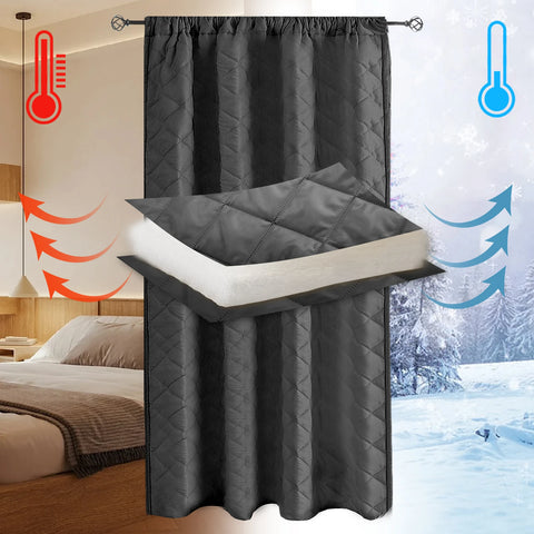 Quilted Blackout Curtains Heavy Duty Noise Reducing Thermal Insulated Drapes Liner Anti-cold Rod Pocket for Living Room Bedroom