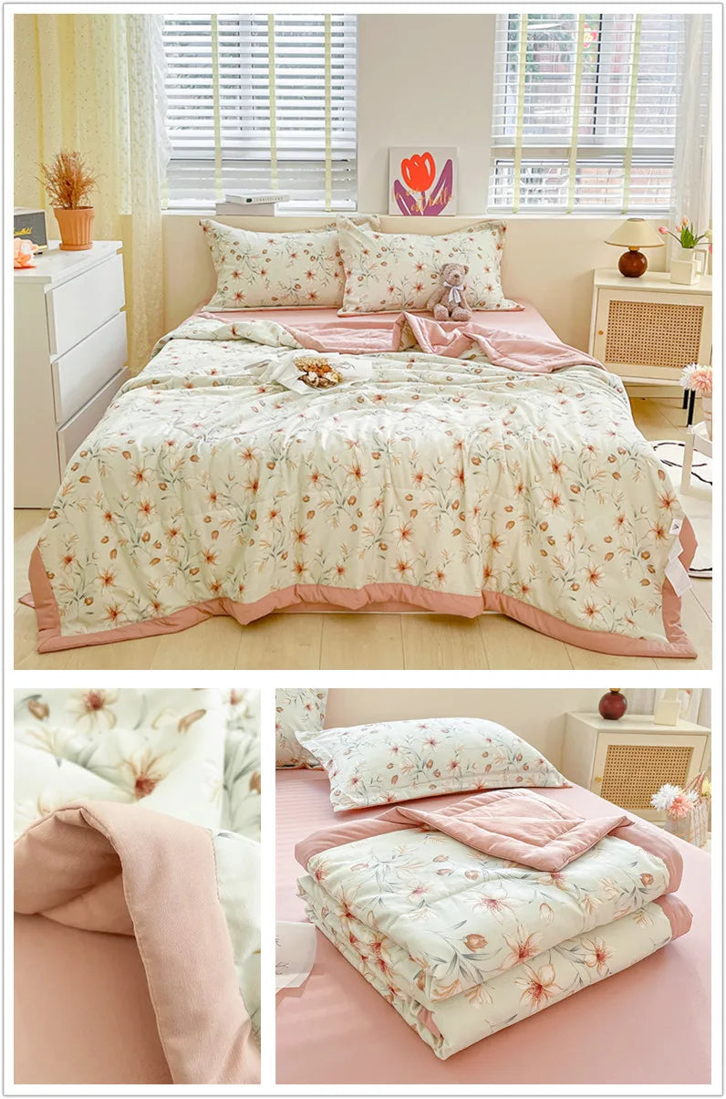 Floral Style Duvets for Summer Soft Comforter Breathable Bedspread 이불 Quilted Blanket Adults/Kids Thin Quilt (No Pillowcase)