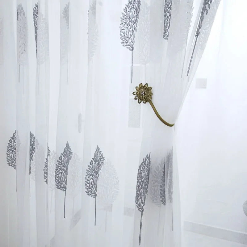 1PC Tree White Sheer Tulle Curtains for Living Room Balcony Bedroom Translucent Modern Embroidered Curtain Gauze Window Screen