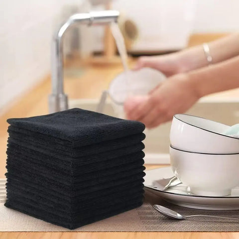 10Pcs Black Towel Car Wiping Towel Ultra-Fine Microfiber Car Cleaning Cloth - Thickened Absorbent Household Kitchen Towel