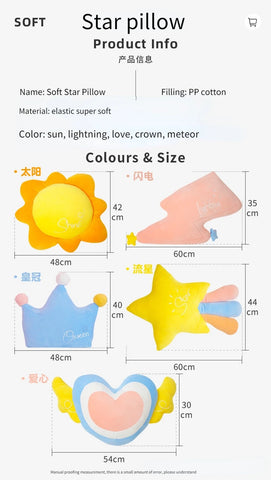 Stuffed Rainbow Cushion Girly Room Decor Moon Lightning Pillow Bay Window Lovely Weather Setting for Kids Bedroom Seat Pillow