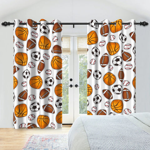 Sports Theme Kids Room Blackout Curtains Football Basketball Rugby Pattern Double Layer Curtains for Bedroom Sports Lovers Decor
