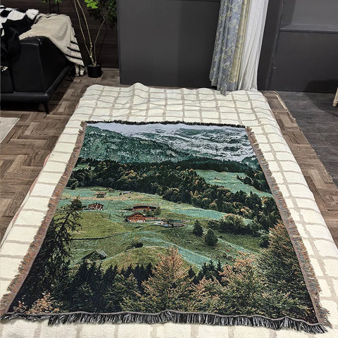 Snow Mountain Forest Cotton Thread Woven Tapestry Bedroom Decorative Hanging Cloth Cabinet Cover Towel Atmosphere Arrangement