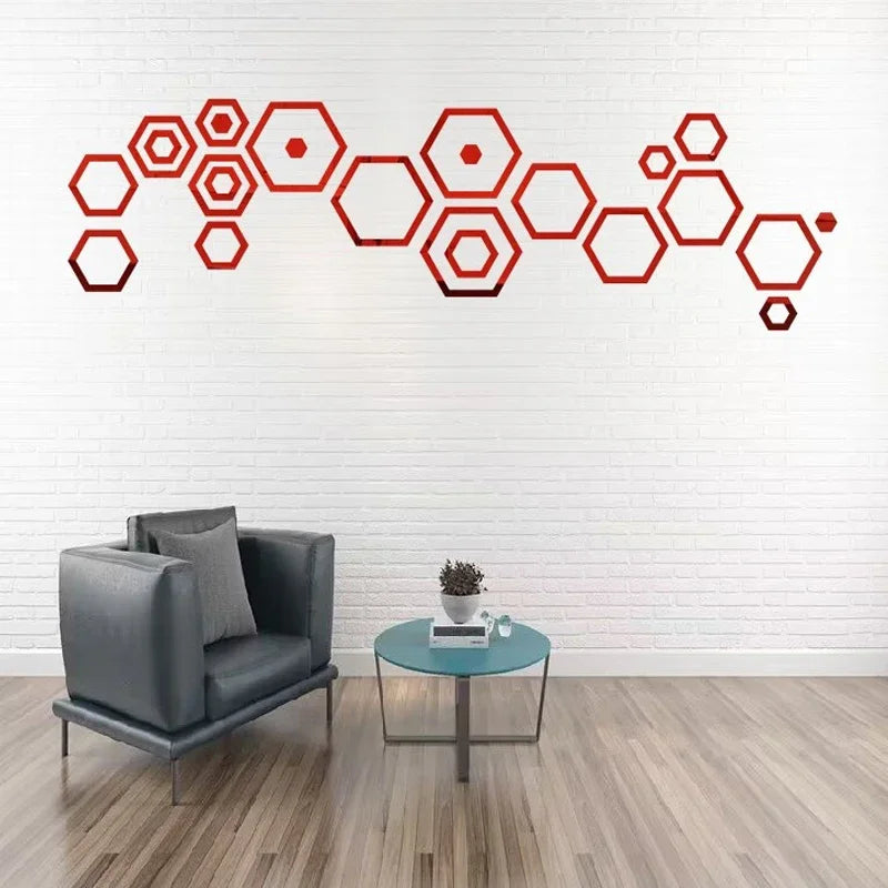 24pcs Hollow 3D Hexagonal Mirror Wall Sticker DIY Honeycomb Decoration Self Adhesive Paper Waterproof Home Living Room Bedroom