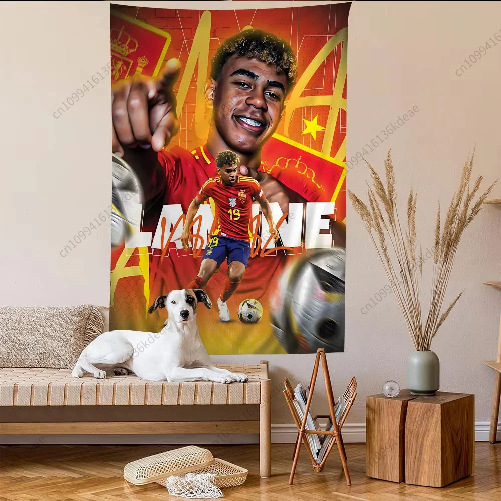 Wall Tapestry Decor L-Lamine Football Star Y-Yamal Anime Tapestry Flags Bedroom Dorm Wall Hanging Background Cloth Festival Gift