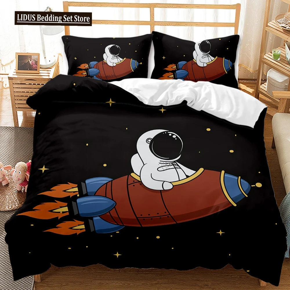 Astronaut Duvet Cover Set Space Bedding Set 3D For Kid Boy Girl Teen Sky Galaxy Themed Polyester Comforter Cover Queen King Size