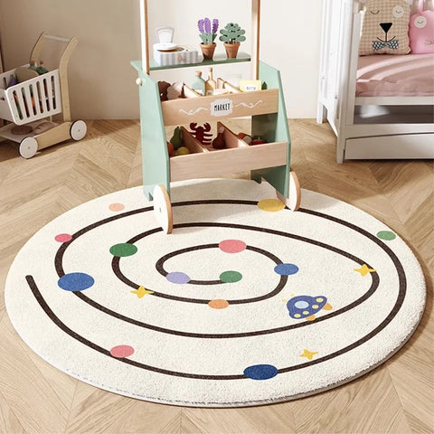 Cream Style Carpets for Living Room Children's Bedroom Decor Plush Carpet Cute Round Bedside Rug Home Thick Anti-slip Floor Mat