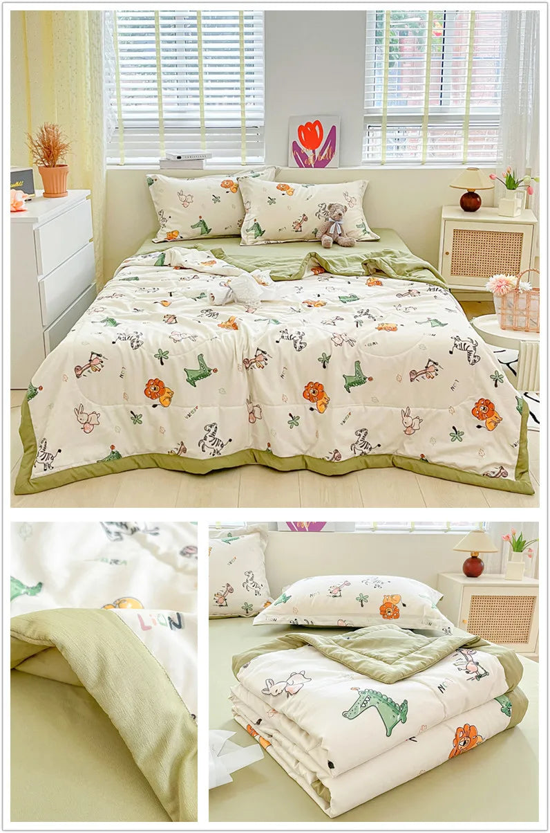 Floral Style Duvets for Summer Soft Comforter Breathable Bedspread 이불 Quilted Blanket Adults/Kids Thin Quilt (No Pillowcase)
