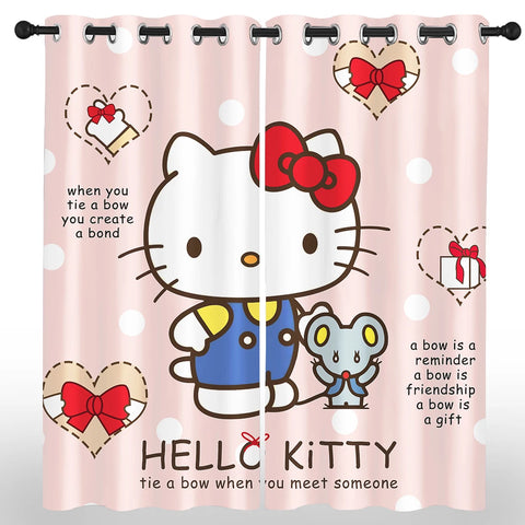 Hello Kitty Sanrio Cartoon Blackout Curtain Polyester  Animated Fashion Printing Suitable for Bedroom Kids Room Decoration