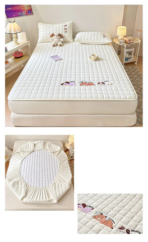 Cartoon Embroidered Bed Cover Quilted Mattress Protector Non-slip Bedspread Thicken Bed Linen 매트리스 커버	 (No Pillowcase)