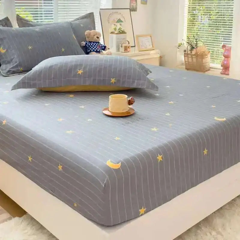 100% Cotton Kids Fitted Sheet - Pink Cartoon Print Single Size, Soft Bed Sheet Mattress Cover (No Pillowcase)