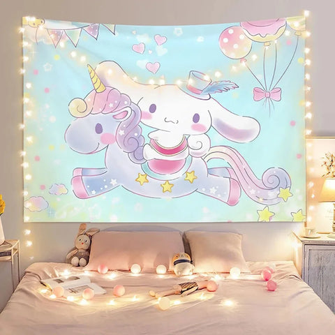 Anime Cinnamoroll Girl Printed Tapestry Wall Hanging Cute Cartoon Style Fantasy Background Home Decoration