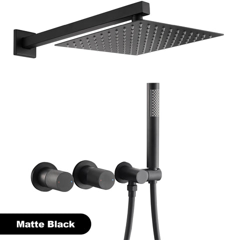 Luxury gun gray brass wall mounted shower system embedded design with 2 handles dual control hot and cold water bathroom faucet