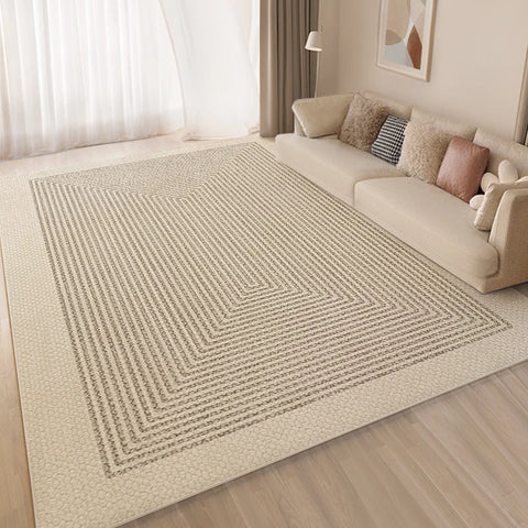 Checkered Pattern Short Pile Carpet, Beige Washable Carpet, Non-Slip Floor Mat for Living Room, Bedroom, Entrance and Kitchen