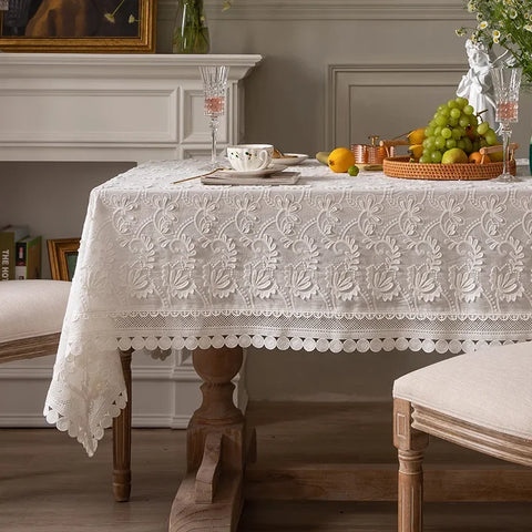 Luxury Lace Tablecloth Party Table Cloth American White Embroider Table Decoration for Living Room Bedroom Table Cover