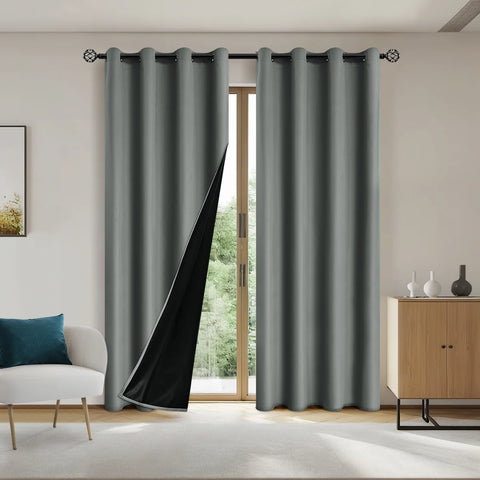 2pcs Modern 100% Blackout Curtain with Coated Lining, Solid Window Curains for Bedroom, Living Room, Dining Room, Home Decor
