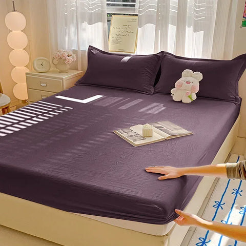 New Ultra-Thin Grid Pattern Fitted Sheet Set Washed Cotton Skin-Friendly Mattress Dust Cover Soft Breathable Household Mat