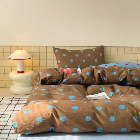 Bedding Set Dot Pattern Mixed Color Duvet Cover+Sheet+Pillowcase Soft Washed Cotton Twin Full All Season Linens Drop Shipping