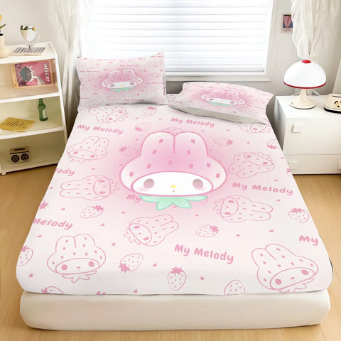 My Melody Cartoon Fitted Sheet for Children Sanrio Soft Elastic Cover Cute Printing Custom Made Bedding Cover