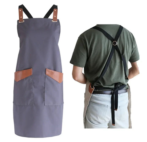 Fashion Unisex Work Apron For Men Canvas Black Apron Bib Adjustable Cooking Kitchen Aprons For Woman With Tool Pockets