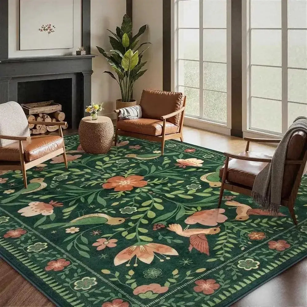 VIKAMA Flannel Carpet Scandinavian Living Room Mat Bedroom Bedside Rug Flower Rug Large Rug Non-slip Washable Mat Home Decor