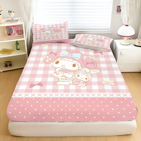 My Melody Cartoon Fitted Sheet for Children Sanrio Soft Elastic Cover Cute Printing Custom Made Bedding Cover