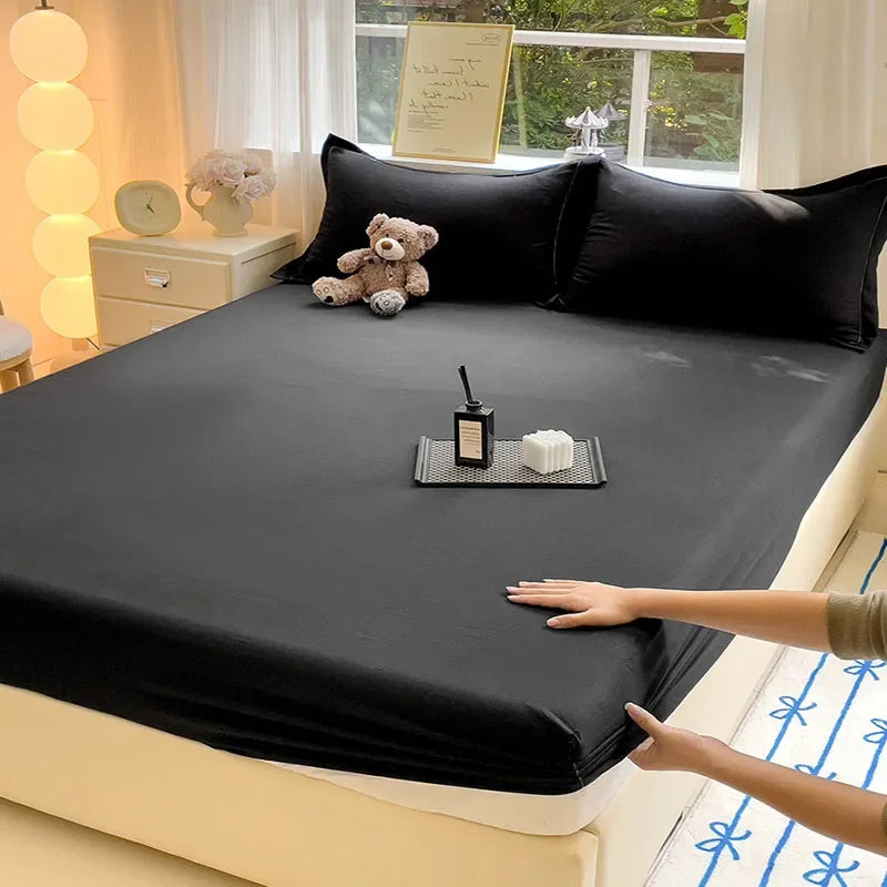 New Ultra-Thin Grid Pattern Fitted Sheet Set Washed Cotton Skin-Friendly Mattress Dust Cover Soft Breathable Household Mat