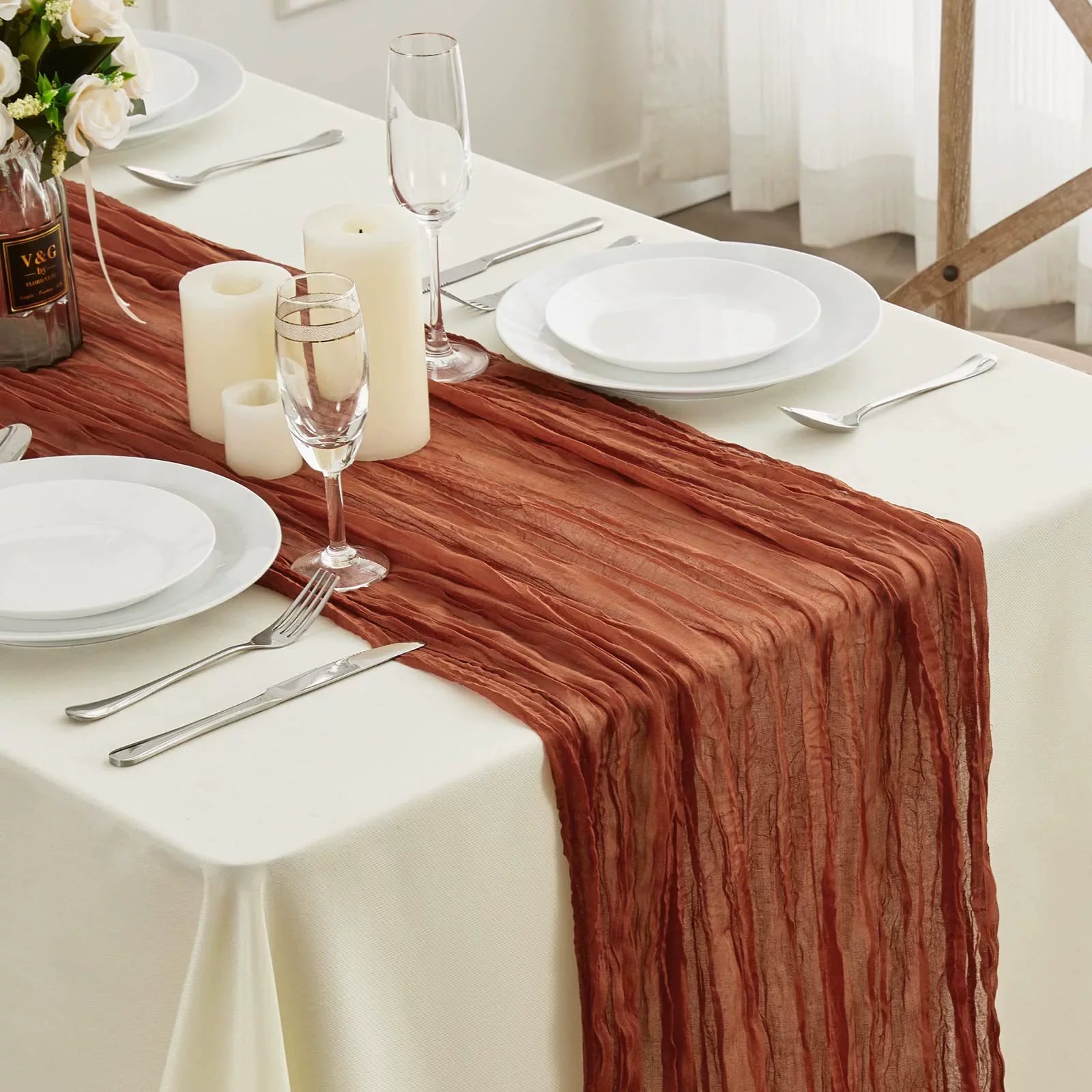 1PC Gauze Voile Table Runner Boho Pink Blue Cheesecloth Dinning Table Decoration For Wedding Party Banquet Bride Shower