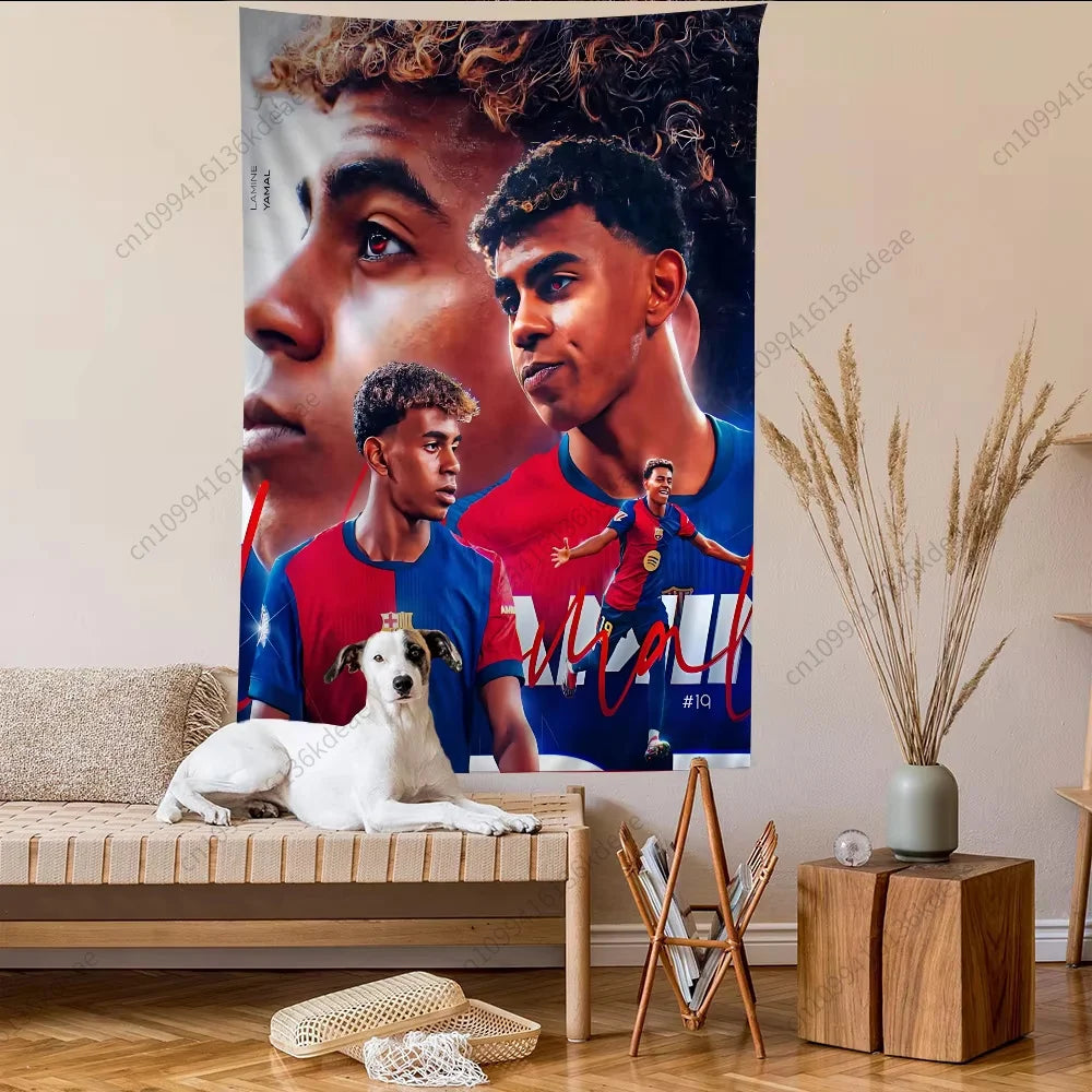 Wall Tapestry Decor L-Lamine Football Star Y-Yamal Anime Tapestry Flags Bedroom Dorm Wall Hanging Background Cloth Festival Gift