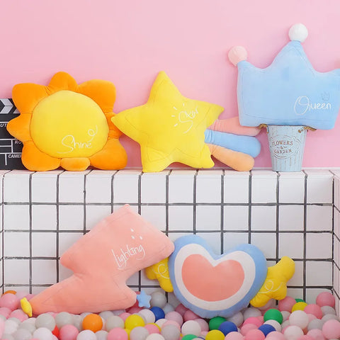 Stuffed Rainbow Cushion Girly Room Decor Moon Lightning Pillow Bay Window Lovely Weather Setting for Kids Bedroom Seat Pillow