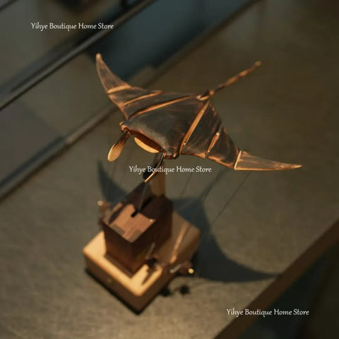 Hand-carved Flying Manta Ray Kinetic Sculpture - Unique Wooden Desktop Ornament for Home/Office Decoration & Gifting