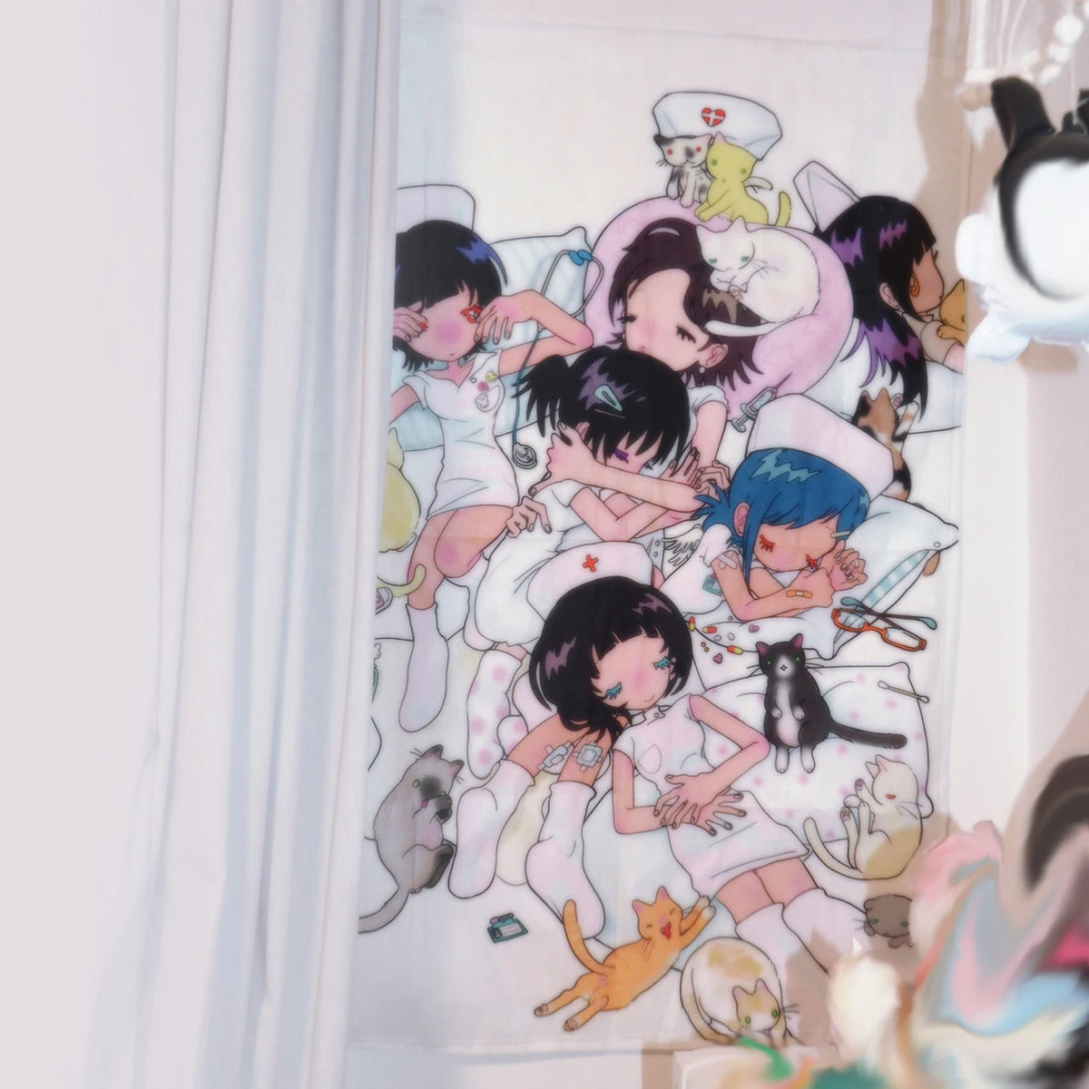 ins style girl y2k hanging cloth cartoon dormitory bedroom bedside tapestry wall background cloth rental house decorative cloth