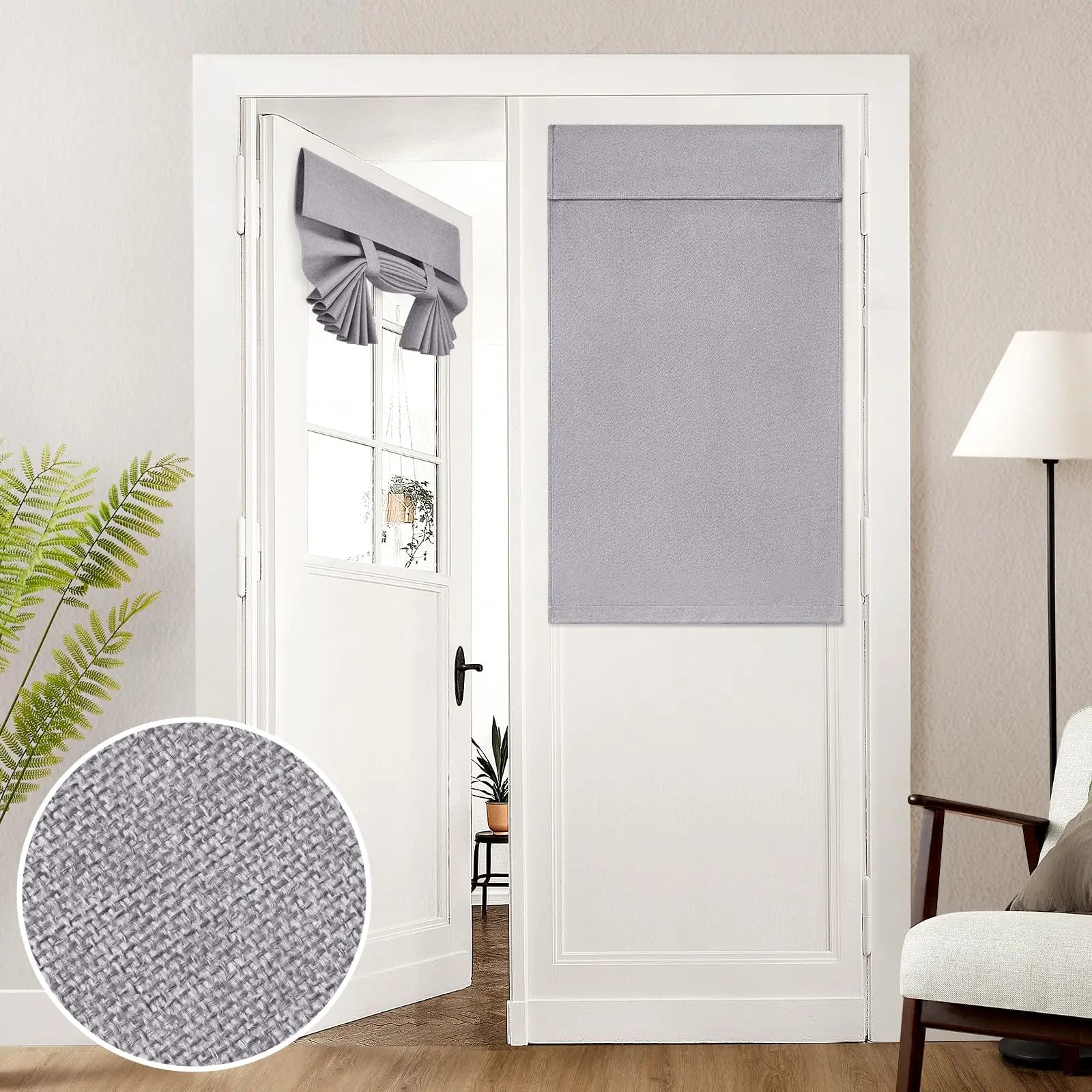 Natural Linen Blackout French Door Curtains, Privacy Door Window Curtains, 26 X 40 Inch Room Darkening Curtains for Bedroom