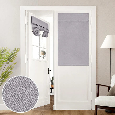 Natural Linen Blackout French Door Curtains, Privacy Door Window Curtains, 26 X 40 Inch Room Darkening Curtains for Bedroom