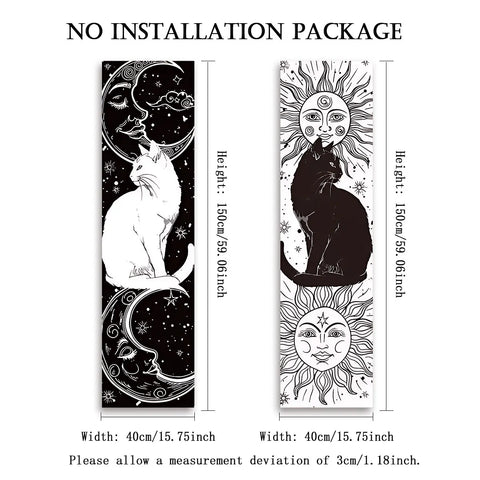Whimsy Cat Black and White Cat Vertical Tapestry Sun and Moon Long Wall Hanging Starry Sky Aesthetic Art Tapestry Wall Decor