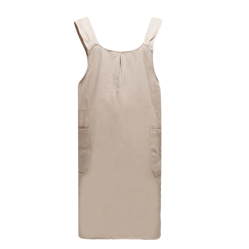 Waterproof  Women Cotton Linen Cross Back Apron Japanese Housework Kitchen Cooking Double Pocket Apron Florist Working Apron