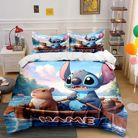 Personalized Name Custom Disney Stitch Printed Cartoon Bedding Set Duvet Cover Adult Kids Birthday Gift Full Size Luxury Gift
