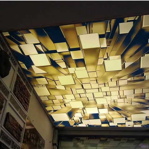 2025 3D 03 Golden Geometric Patterns For Luxurious Stretch Ceiling Decoration натяжной потолок