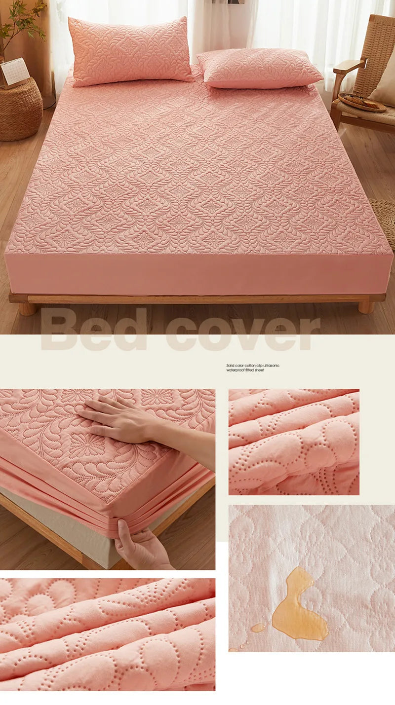 100% Waterproof Quilted Fitted Bed Sheet with Elastic Band Soft Mattress Protector Cover Twin Queen King 160x200cm Home Decor