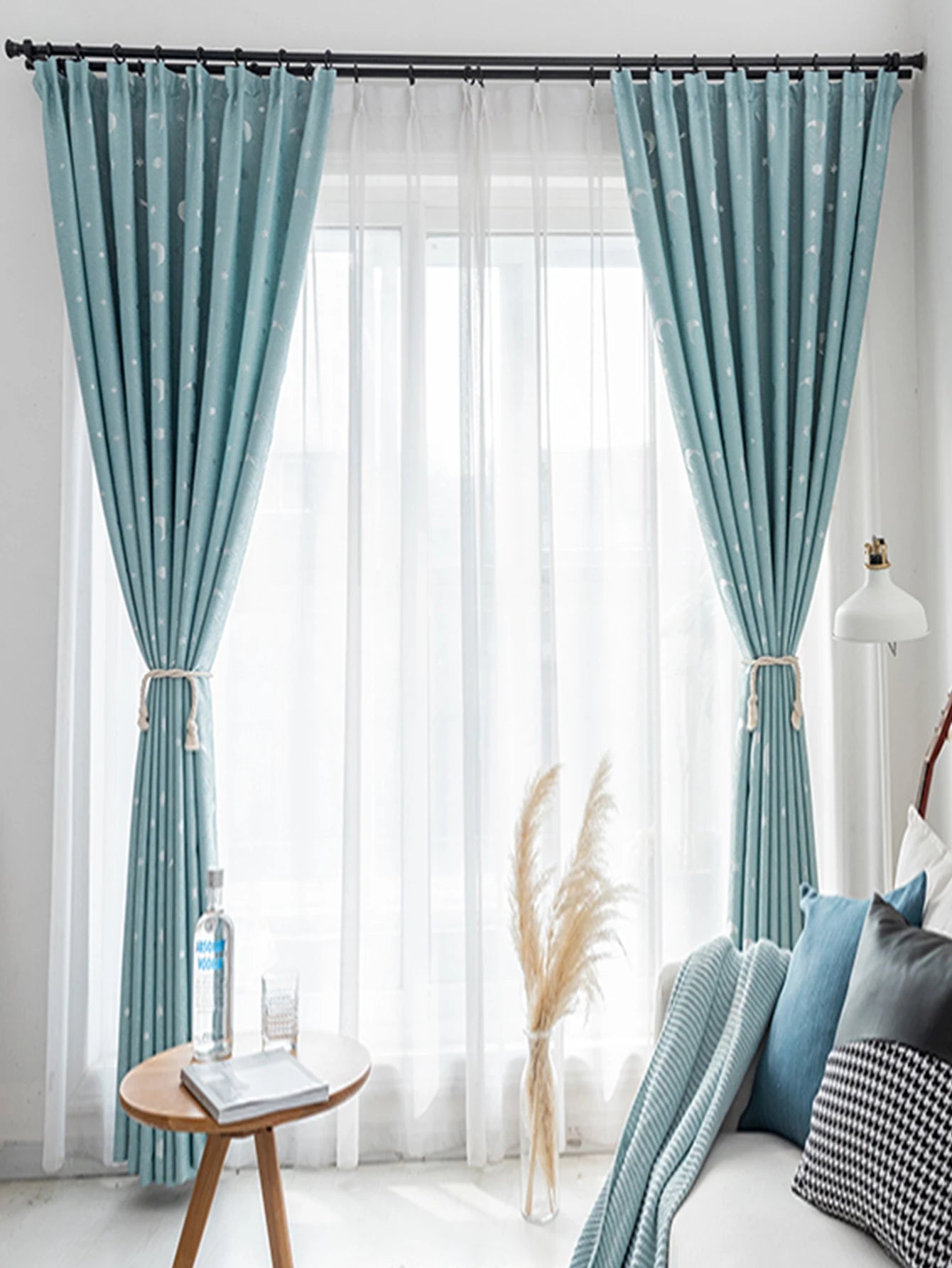 Children's Room Bedroom Star Shading Modern Minimalist Blue Curtains
