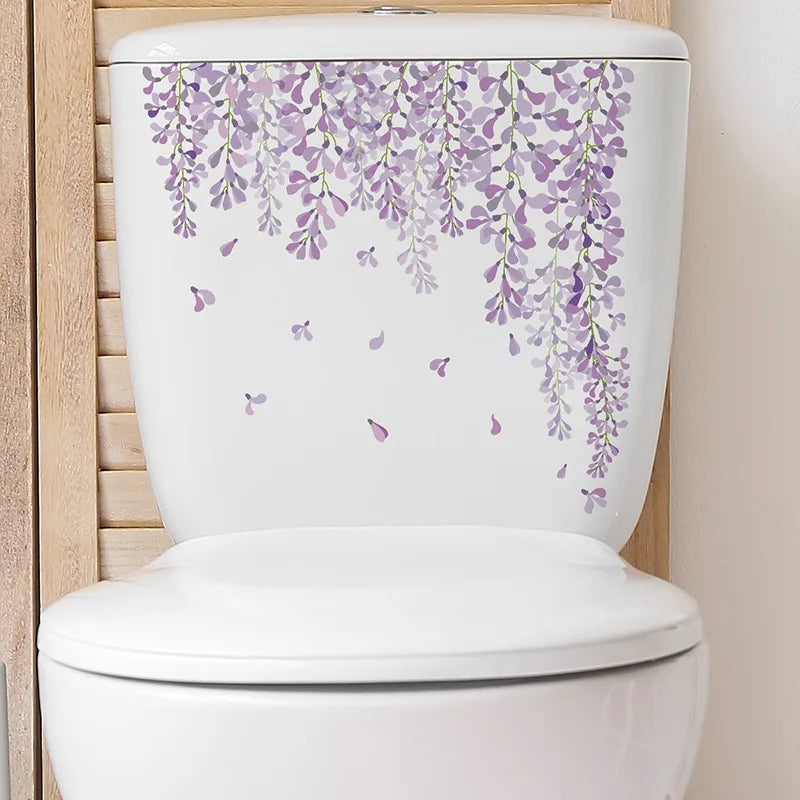 Green Plant Leaves Bathroom Toilet Sticker WC Closestool Wall Sticker Self Adhesive Mural Beautify Flower Home Decoration Decals