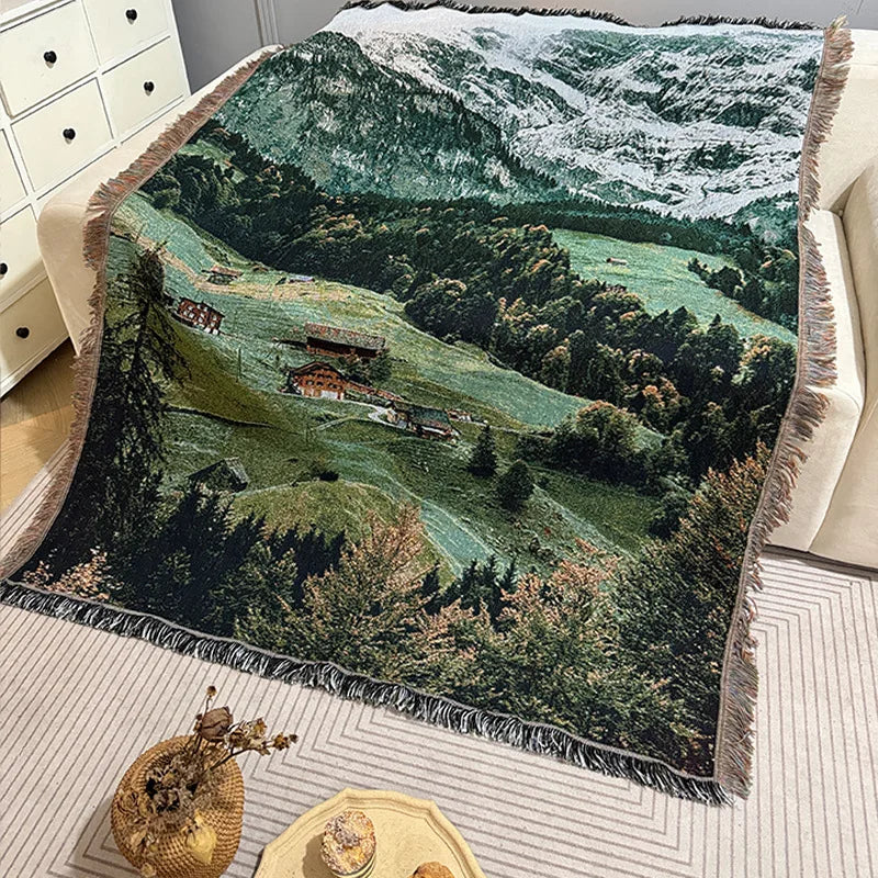 Snow Mountain Forest Cotton Thread Woven Tapestry Bedroom Decorative Hanging Cloth Cabinet Cover Towel Atmosphere Arrangement