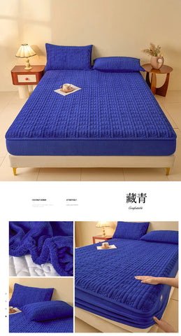 WASART Quilted coral fleece mattress protector cover winter warm elastic fitted sheet couple double bed protection pad 180x200