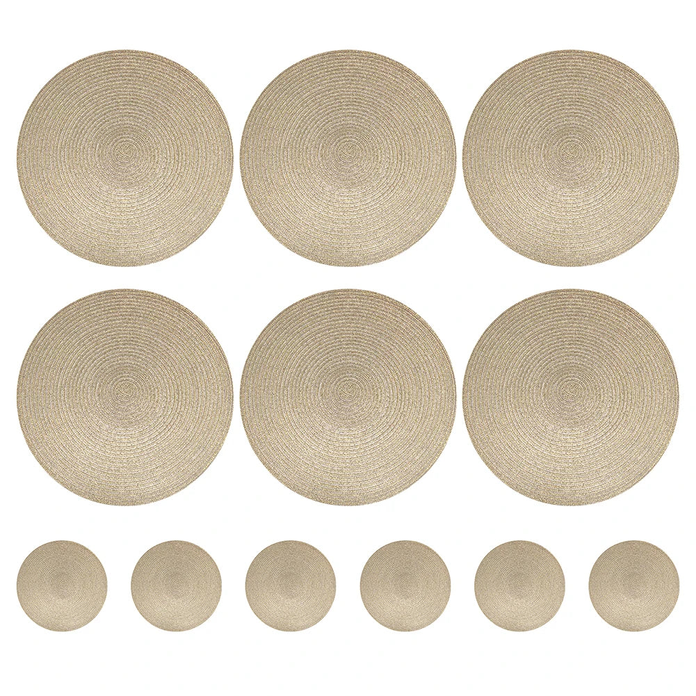 Round Braided Set of 6 Washable Round Placemats for Christmas Kitchen Wedding Dining Table 34cm Woven Heat Resistant Place Mats