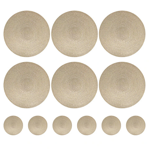 Round Braided Set of 6 Washable Round Placemats for Christmas Kitchen Wedding Dining Table 34cm Woven Heat Resistant Place Mats