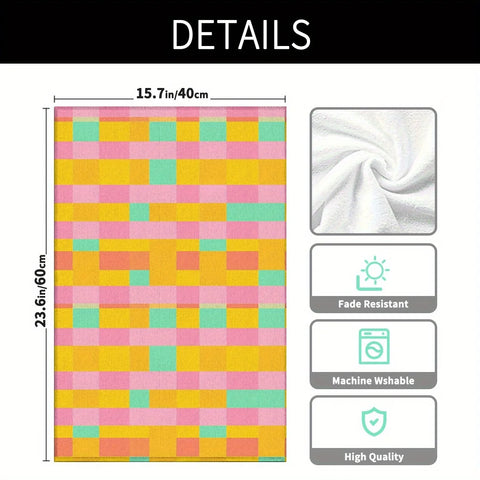 2PCS Soft Absorbent Kitchen Towels Dish Towel Geometric Lattice Dish Cloths Holiday  Dry Cloth For Kitchen Home Decoration