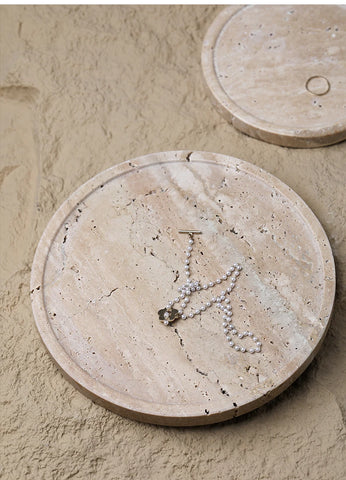 Minimalism Marble Tray for Perfume Candles Jewelry Travertine Stone Vanity Tray for Dresser Countertop Coffee Table Serving